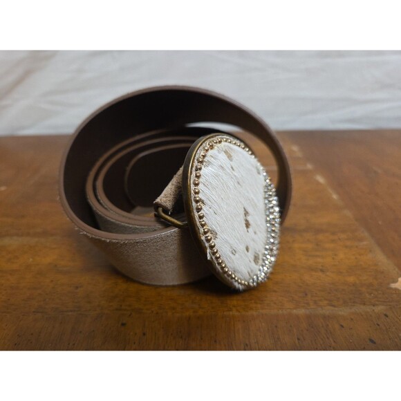Chicos Brown Suede Leather Belt Size Medium Rhinestone Buckle 40 In - Picture 1 of 5